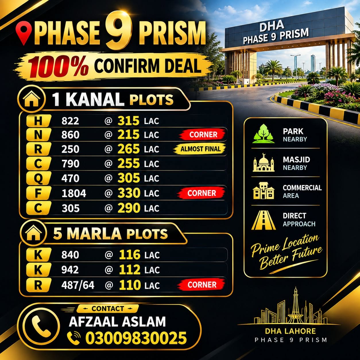 Agent ka FB ad (Afzaal Aslam) — 100% confirm deal list